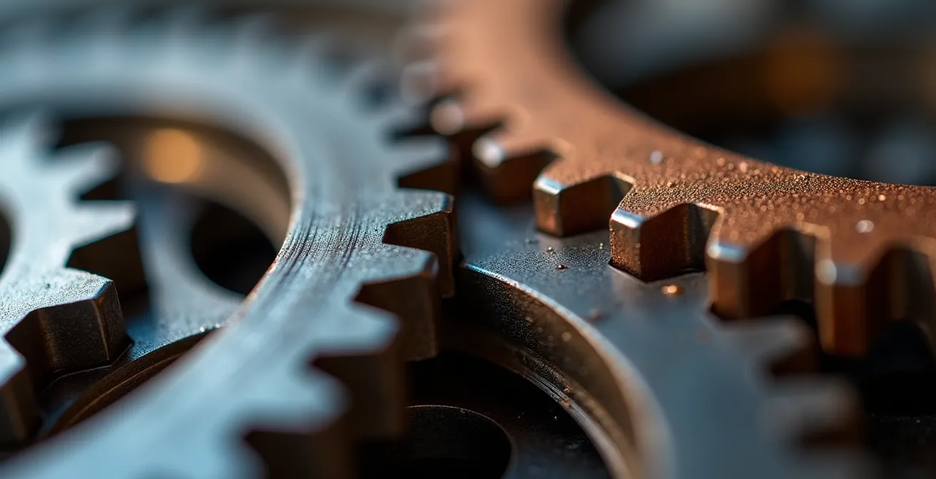 Vista macro de engranajes empresariales perfectamente sincronizados