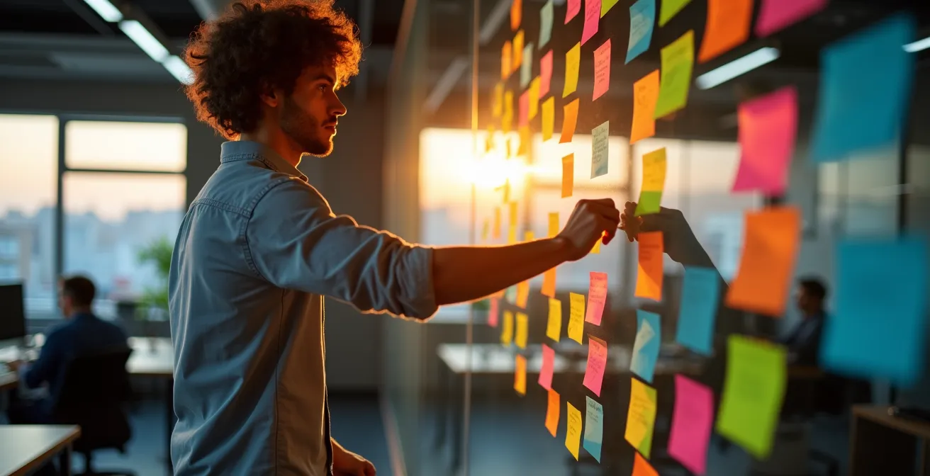 Fundador de startup organizando y documentando procesos empresariales