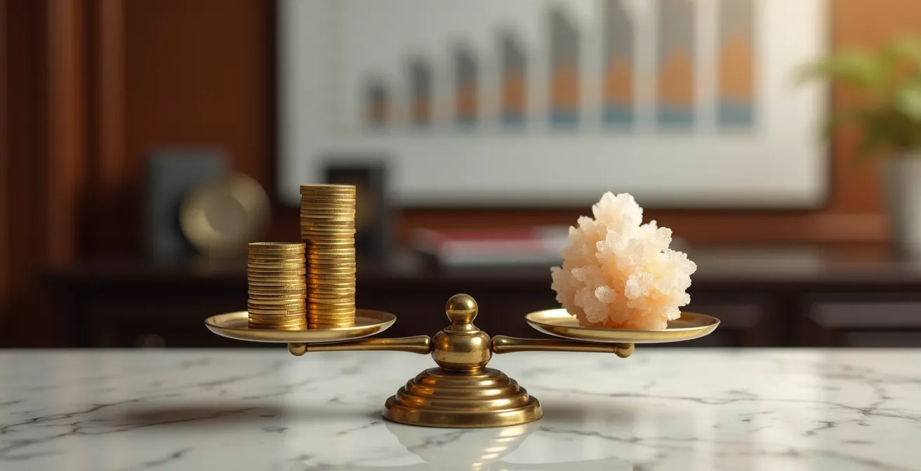 Balanza equilibrada con monedas de oro representando la decisión entre dividendos y reservas