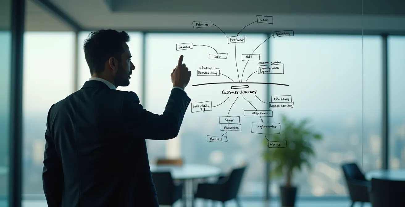 Profesional analizando perfiles de cliente con enfoque selectivo