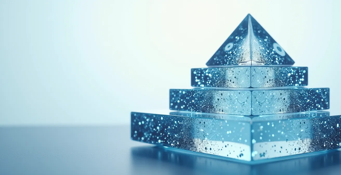Pirámide de cristal mostrando niveles de acceso a datos empresariales