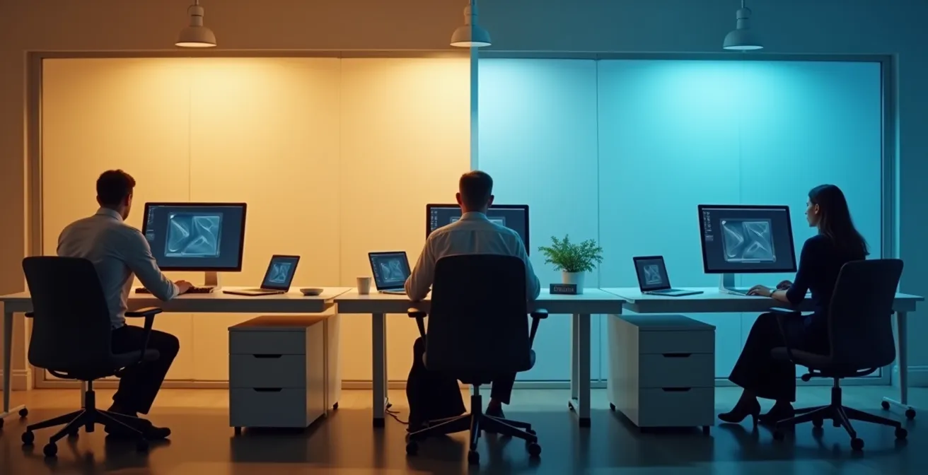 Profesionales trabajando en diferentes zonas horarias con herramientas colaborativas